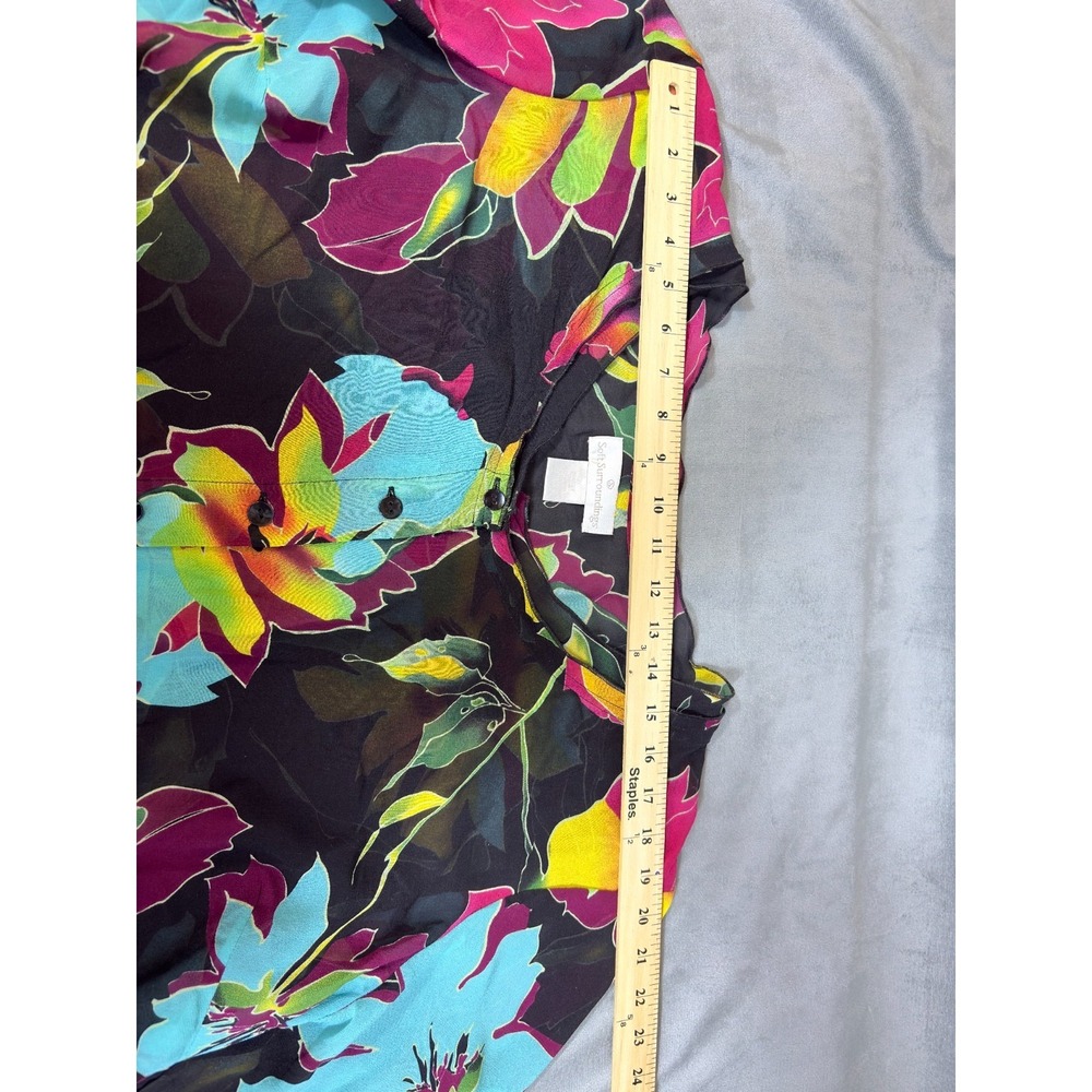 Soft Surroundings 3X Black Semi Sheer Tropical 3/4 Sleeve 100% Silk Blouse - Picture 7 of 15